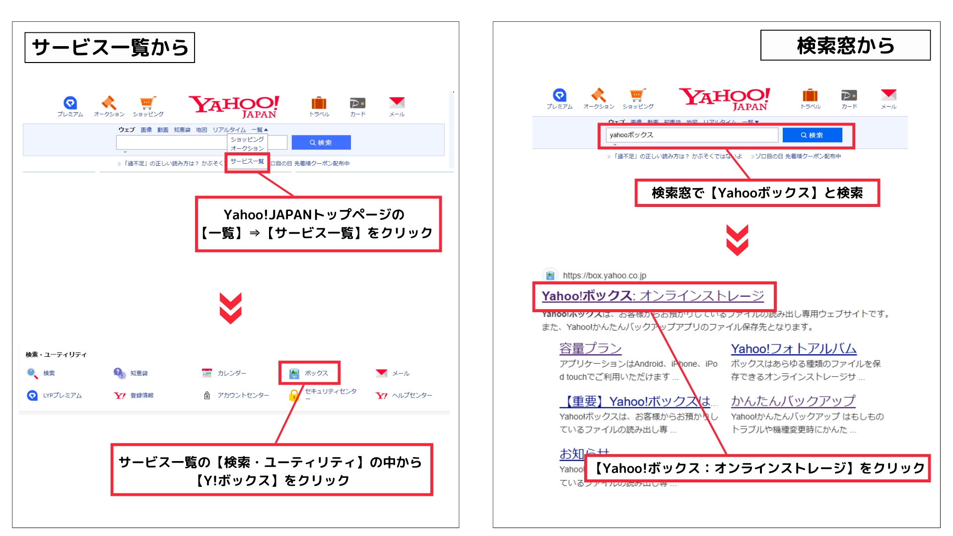 Yahoo!ボックスを開く