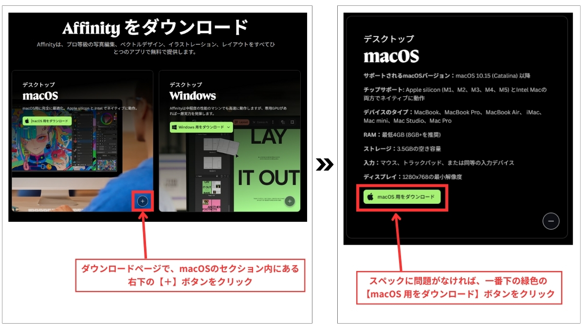 Affinity：macOS用ダウンロード画面