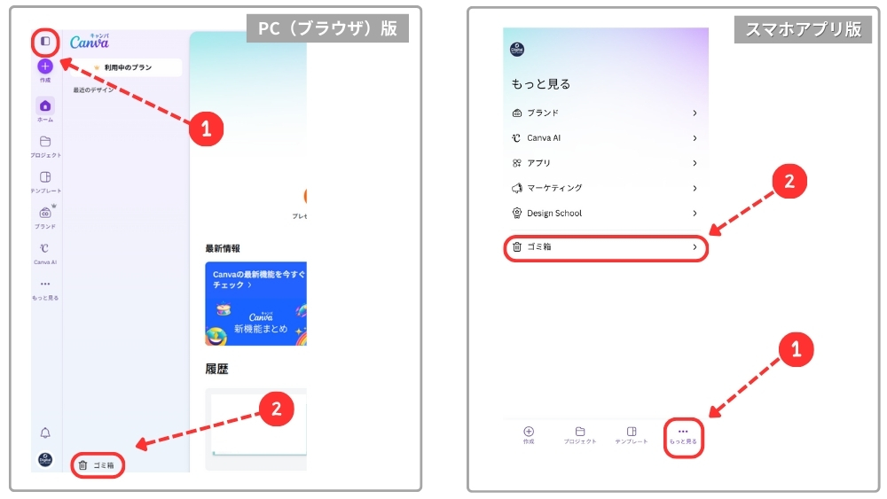 Canvaゴミ箱の場所（PC・スマホ）